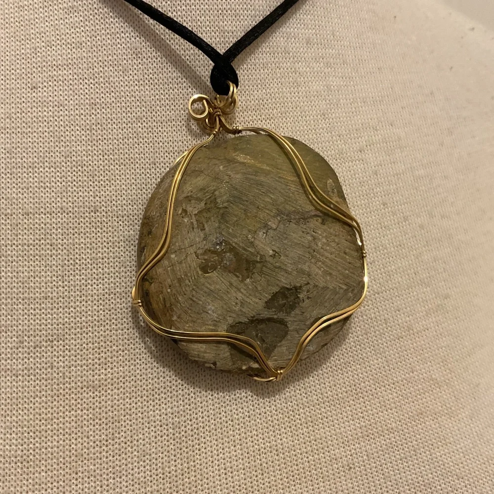 Artisan Gold and Brown Fossil Pendant Necklace - Picture 2 of 7